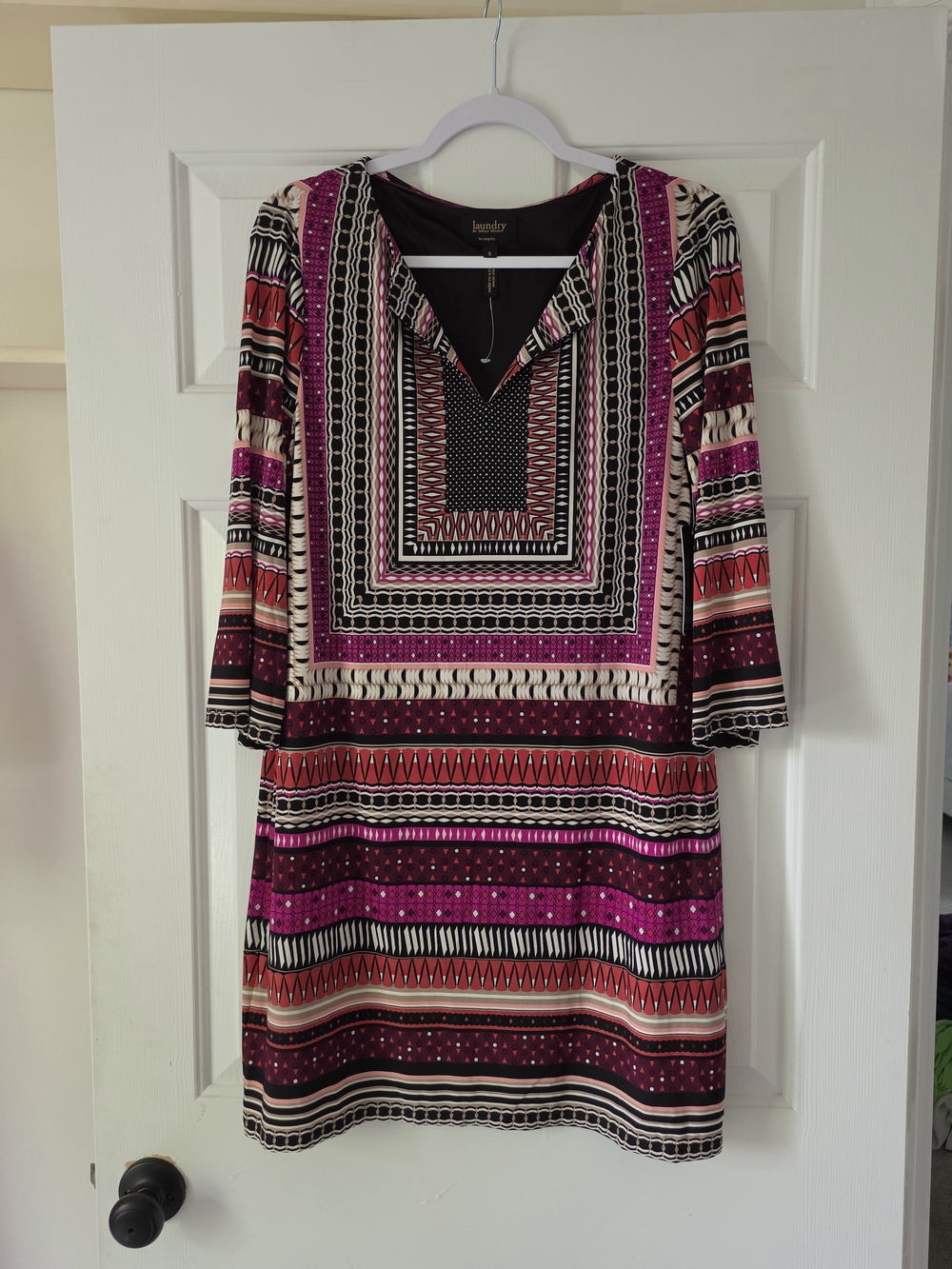 Laundry by Shelli Segal Pink Patterned Notched Neck Women’s Dress